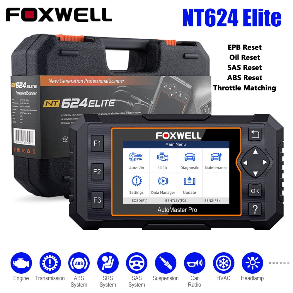 FOXWELL NT624 PRO Professional Automotive Obd2 Scanner Obdii Code Reader Car All-Systems Diagnostic Scan Tool with ABS/Oil Light Reset and EPB Service Functions CAN OBD II EOBD Scanners