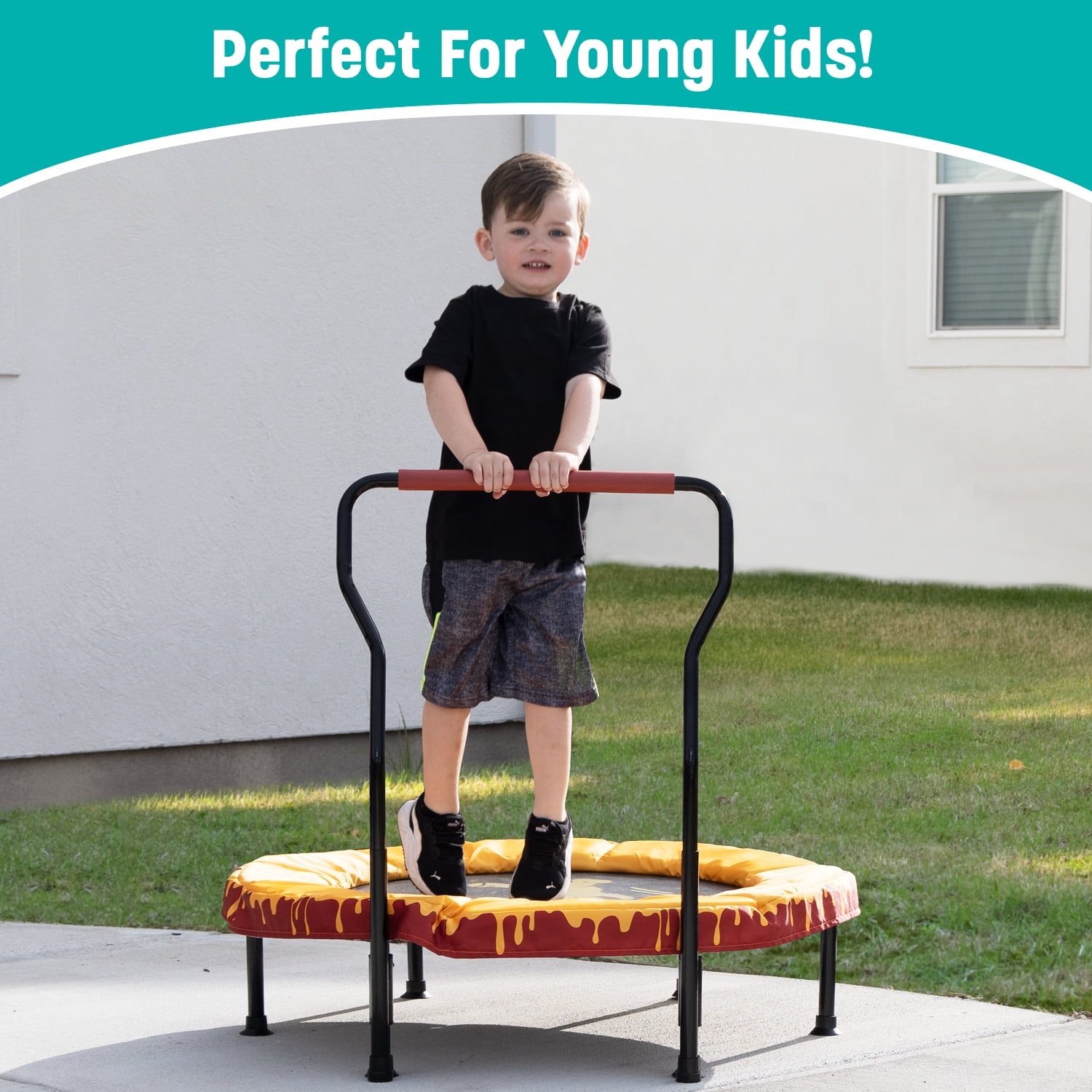 Skywalker Trampolines 36" Mini Trampoline for Kids & Toddlers - No-Spring Design with Adjustable Handlebar, Foldable for Easy Storage, Indoor/Outdoor Use