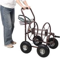 Metal Hose Reel Cart,250 Feet Hose Capacity,Garden Water Hose Carts with Wheels Heavy Duty,Industrial Hose Reels and Storage Basket,for Garden,Farm,Lawn,Family Yard,Bronze