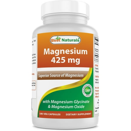 Best Naturals Magnesium 425 mg 180 Veggie Capsules - High Absorption Magnesium Glycinate & Magnesium Oxide Chelated, Non-GMO, Gluten Free Muscle