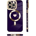 thumbnail image 5 of for iPhone 14 Pro Max Case [Support Magsafe] Love Heart Pattern Magnetic Plating Electroplate Luxury Elegant Case Camera Protector Soft TPU Shockproof Protective Corner Back Cover -Purple, 5 of 6