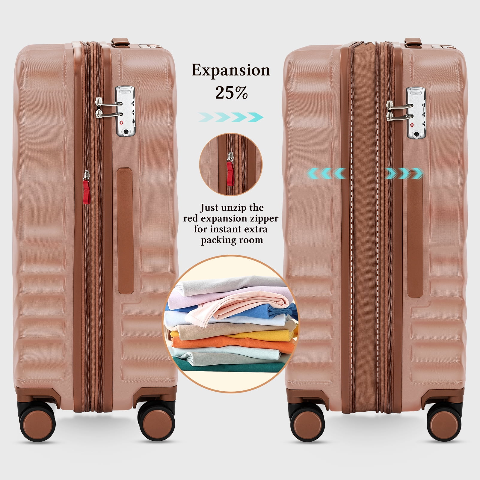 Rosamo 3-Piece 20 inch Hardside Luggage Set, Carry on Suitcase with Spinner Wheels & TSA Lock, Travel Backpack with USB & Type-C Charging Port, Toiletry Bag, Pink