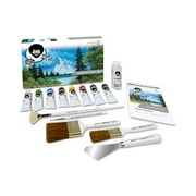 Bob Ross Master Paint Set Artist Bundle 6 Items with Travel Easel, Pre Stretched Painting Canvas, 8oz Natural Brush Cleaner, Clear Acrylic Palette, and Cleaning Bucket & Screen