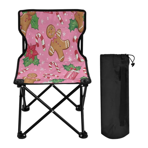 WOBOGO A Pattern Of Cute Gingerbread Men Camping Chair Convenient Four Corner Backrest Folding Stool Can Hold Up to 220lbs