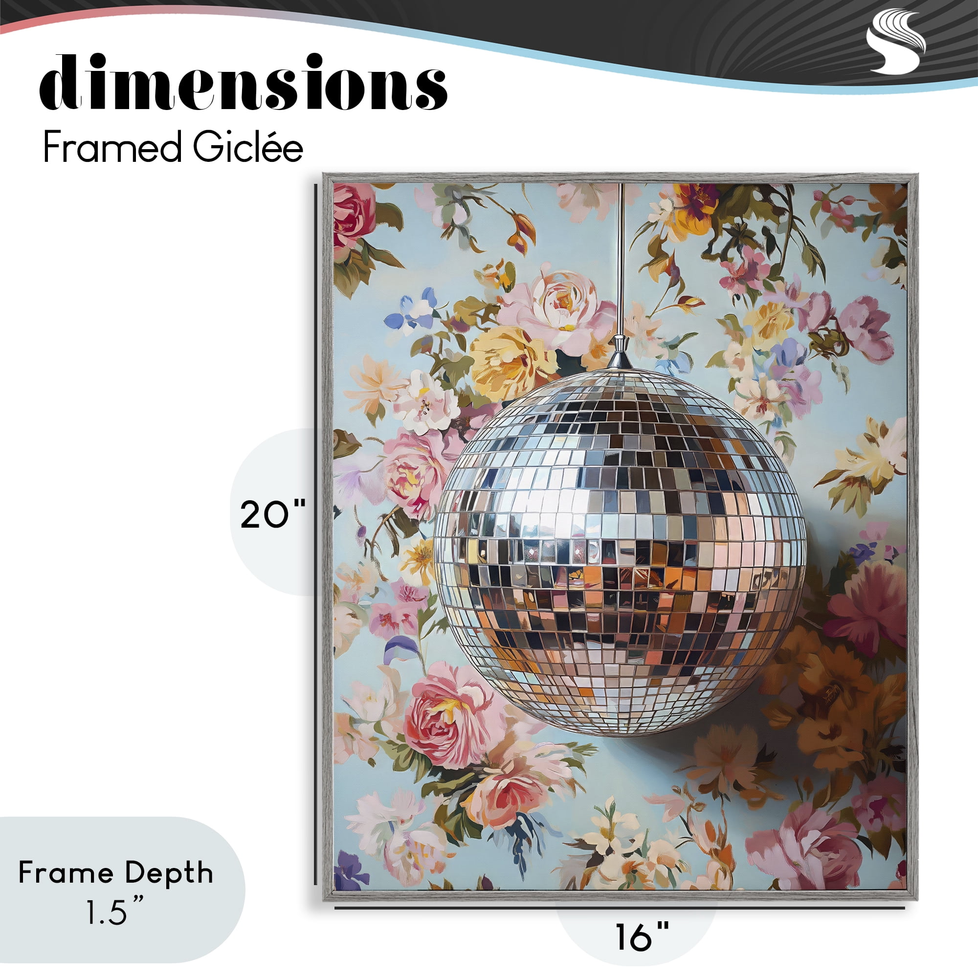 Stupell Industries Floral Disco Ball Reflection Gray Framed Giclee Art, design by LSR Design Studio