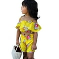 thumbnail image 4 of GYRATEDREAM Kids Baby Girls Outfits Floral Ruffle Strap Crop Tops+Shorts Set Toddler Summer Clothes 1-6 Years, 4 of 10