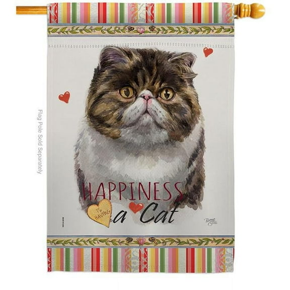 Breeze Decor H110177-BO 28 x 40 in. Cat Exotic Short Hair Happiness Double-Sided Decorative Vertical House Flag