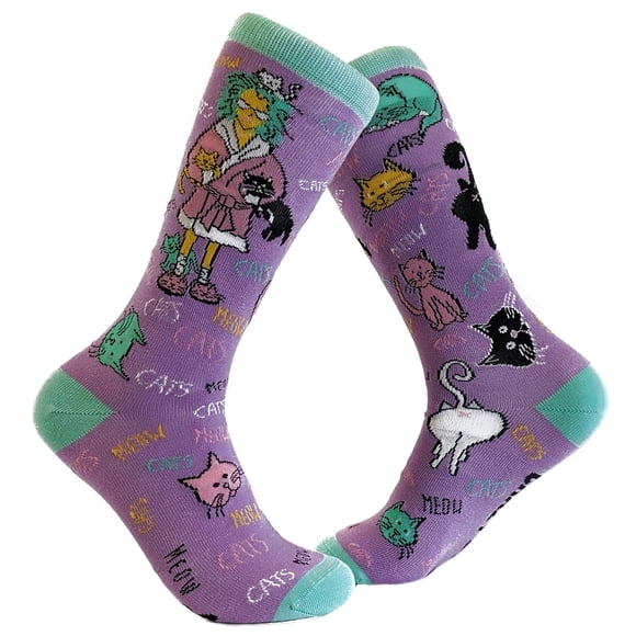 Crazy Dog T-Shirts Womens Cat Lady Sock Funny Novelty Cute Pet Face Cool Kitty Funky 90s