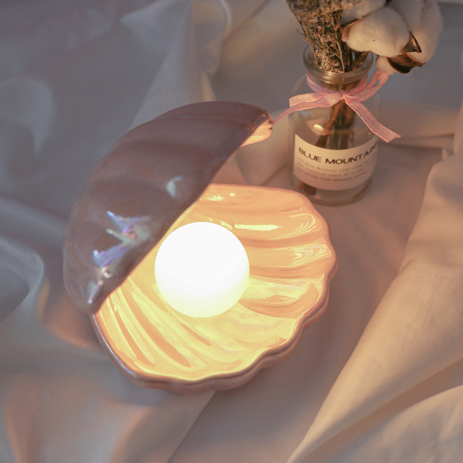 CMrtew Pearl Night Light, Shell Pearl Night Light Mermaid Decoration Shell Night Lamp Christmas Night Light Shell Night Light for Home Room Bedroom Decor Creative Night Light