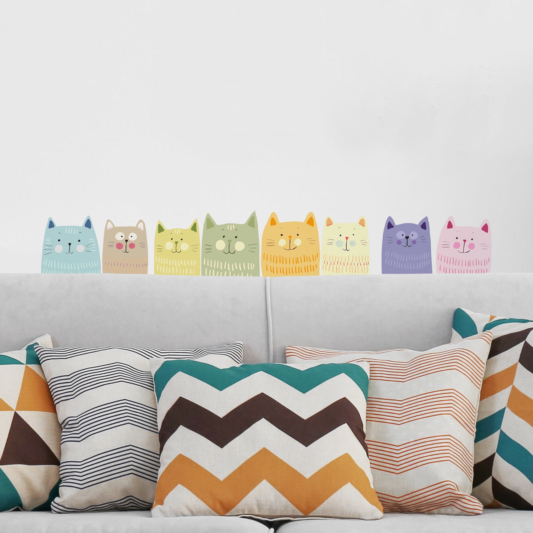Crearreda Mulitcolor Cats Wall Decals Set of 8