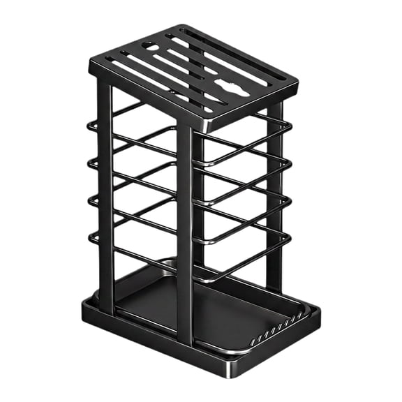 Stainless Steel Knife Holder Block with Drain Tray – Countertop Kitchen Knife Organizer, Universal Knife Stand for Chef Knives & Scissors, Durable Alternative to Magnetic Strips