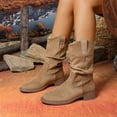 thumbnail image 3 of Womens Slouch Mid Calf Boots Winter Fall Casual Suede Pointed Toe Chunky Low Heel Pull on Dress Tall Boots Khaki Size 8, 3 of 7