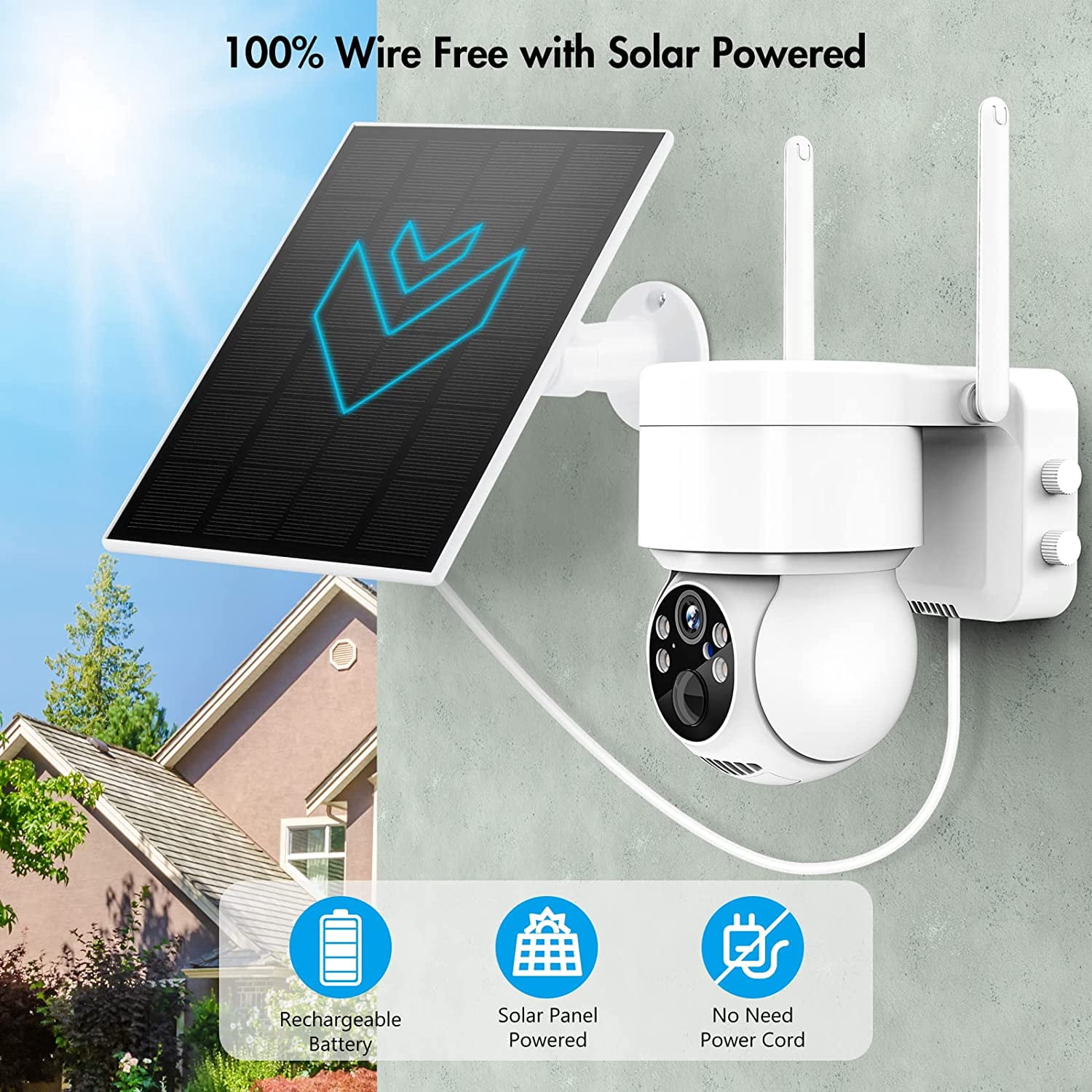 LUCKWOLF Outdoor Security Camera Wireless WiFi, 2K Color Night Vision, Solar Powered Outdoor Camera