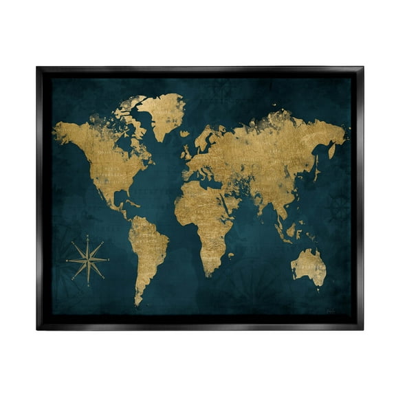 Stupell Industries Blue Compass Pattern Map Graphic Art Jet Black Floating Framed Canvas Print Wall Art, Design by Natalie Carpentieri