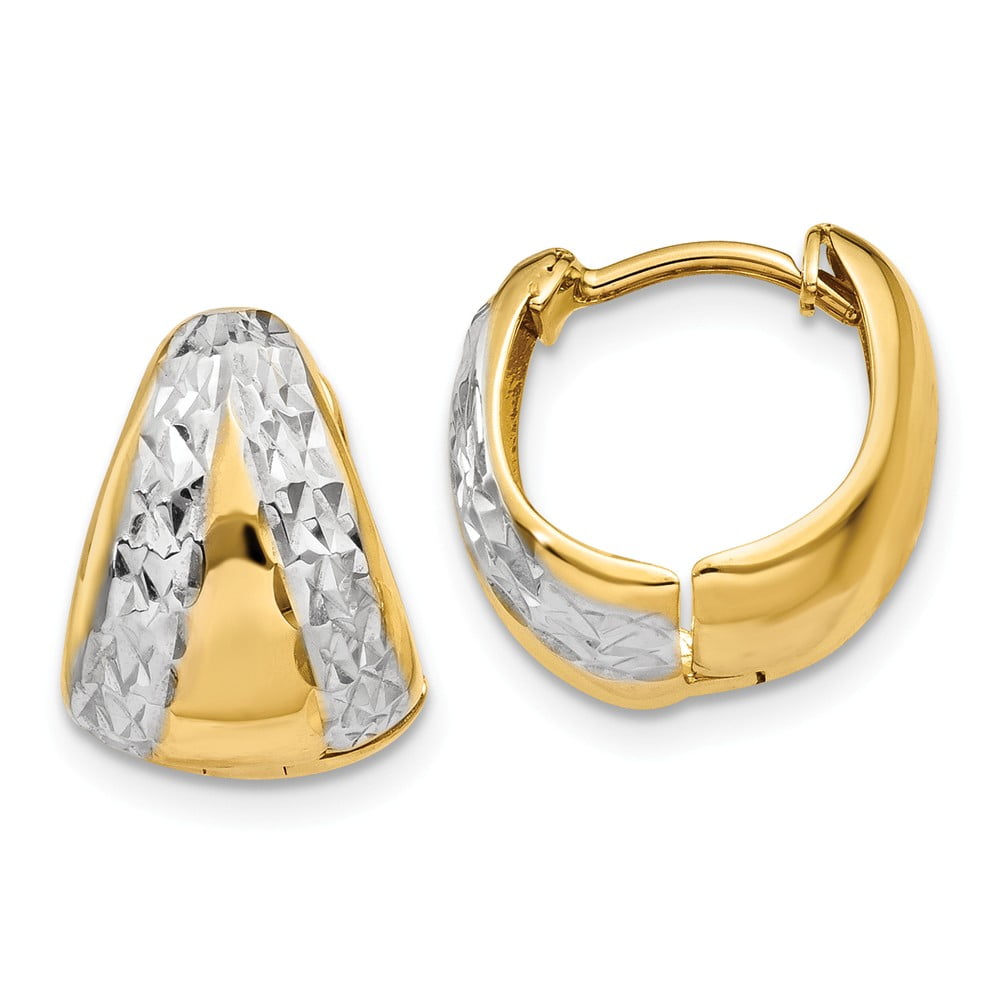 Details about   Real 14kt & Rhodium Polished and Textured Hoop Earrings 