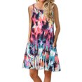 thumbnail image 2 of Elegante mujer sin mangas Rounk cuello verano cómodo bolsillos de impresión Casual vestido de tanque suelto, 2 of 5