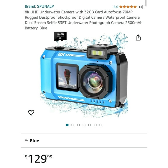 Upgraded 8K 70MP Underwater Camera with 32G Card, 33FT Camera Rugged Dustproof