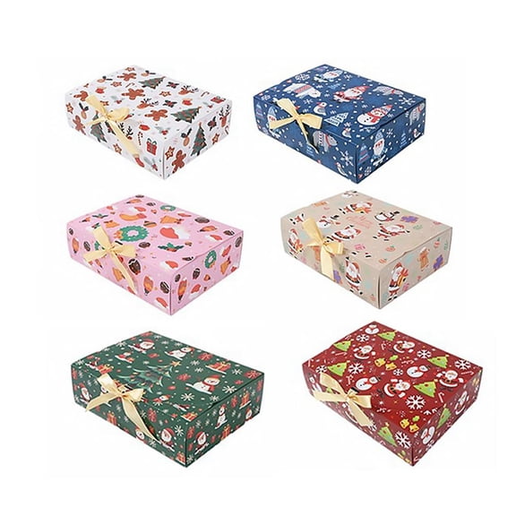 Christmas Gift Boxes with Lids, 6 Pack Gifts Box and Various Ribbon Christmas Themed Pattern Small Gift Boxes for Xmas Presents Gifts