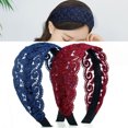 thumbnail image 3 of harmtty Headband Anti-slip with Teeth Elegant Wide High Toughness Stable Fixing Hair Accessories Delicate Lace Embroidery Women Hairband for Party,Red, 3 of 8