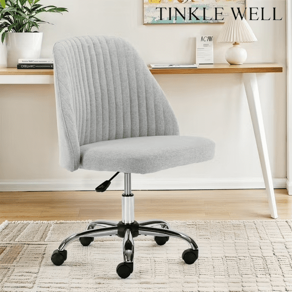 TINKLE WELL Modern Office Desk Chair, Rolling Vanity Swivel Task Chair with Wheels, Stylish Comfortable Armless Backrest for Home, Bedroom, Office, Study, Gray