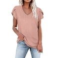 thumbnail image 2 of Tittly Womens T Shirts Womens Graphic Tees Short Sleeve Shirts for Women Casual Women's Summer Pullover Sweaters 2025 V Neck Short Sleeve Shirts Cable Knit Lightweight Tunic Pink, 2 of 9