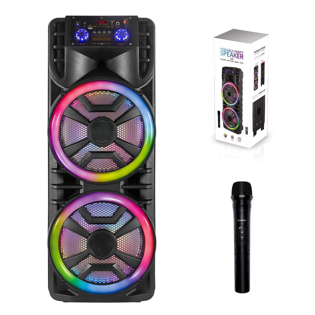 Lohoms Dual Pulse Lighting Bluetooth Portable Speaker with Wireless Microphone, Black
