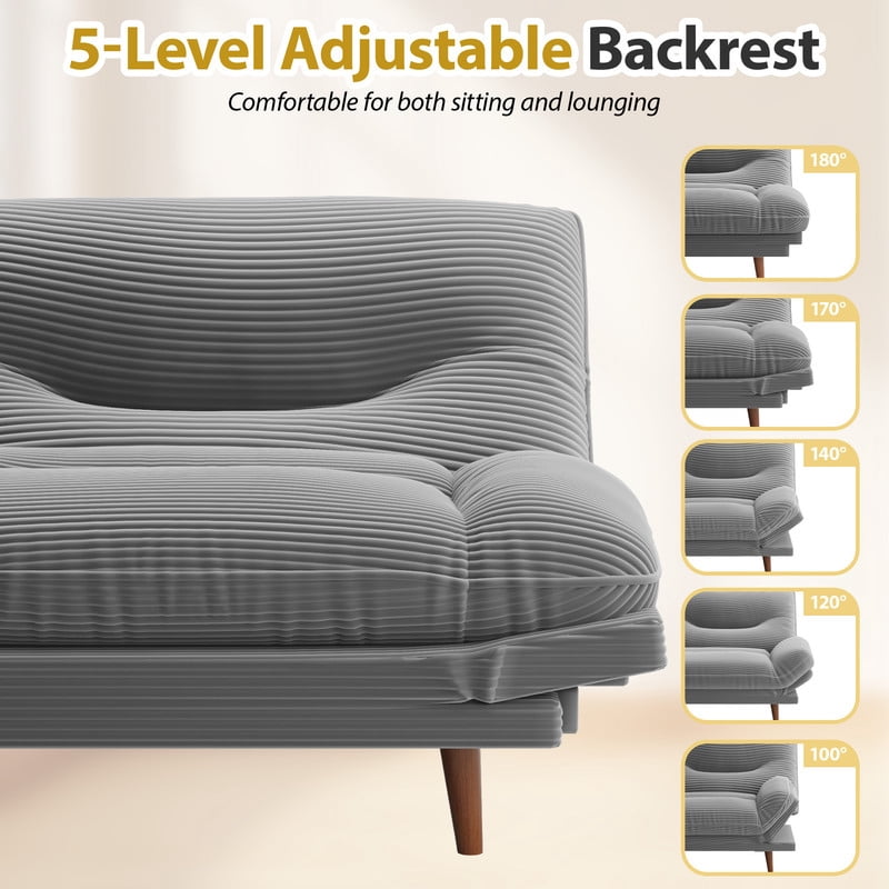 Furmax Futon with Five Angles Adjustable Armrests and Adjustable Backrest Futon Sofa Couch for Small Spaces Living Room Office,Dark Gray