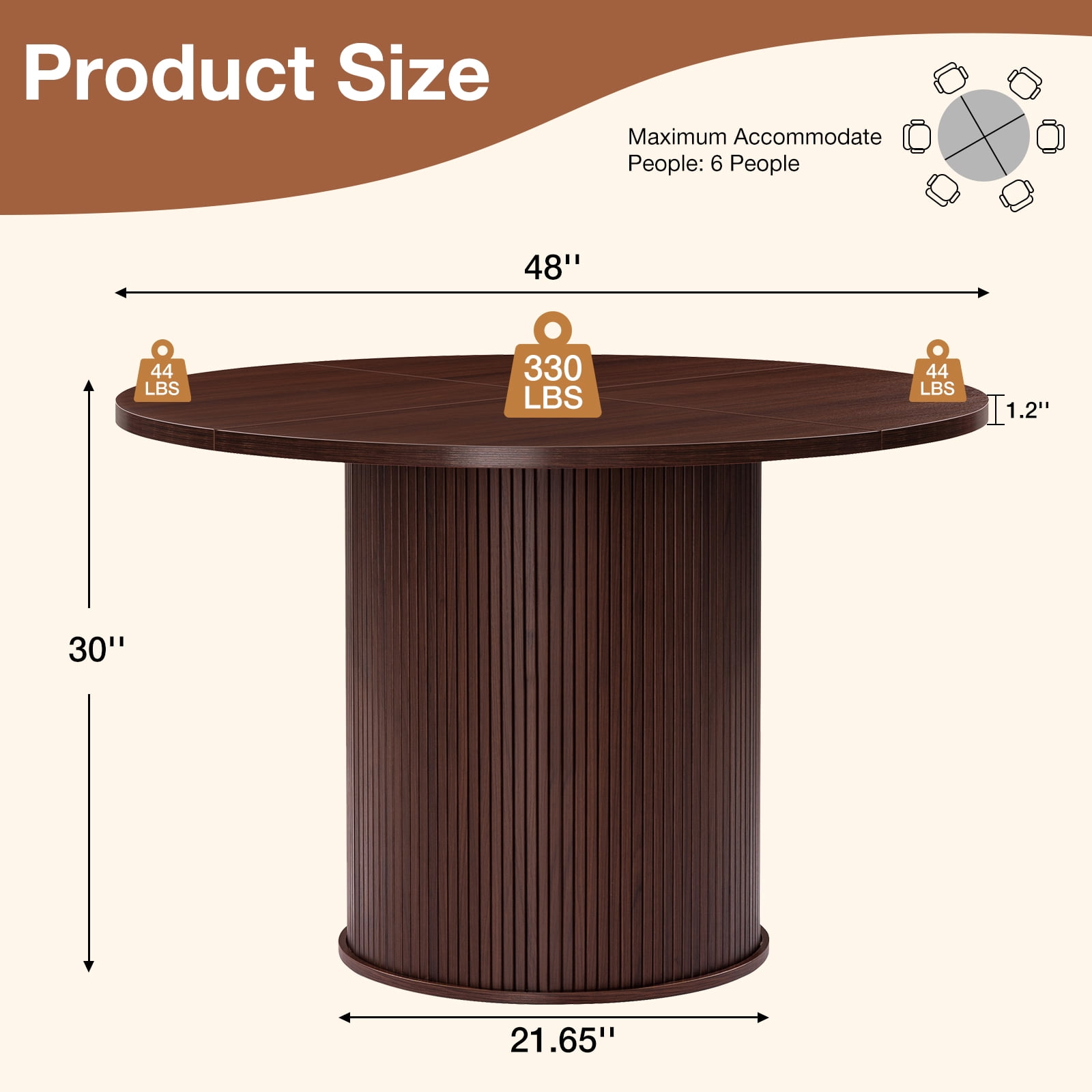 Hommpa 48" Round Dining Table Morden Kitchen Table Wood for 4 with Wood Slide Door for Kitchen Living Room,Heavy Duty Pedestal Base,Brown