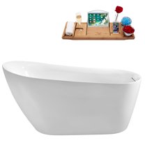 59" Streamline N290BBR Soaking Freestanding Tub and Tray with Internal Drain in Brushed Brass
