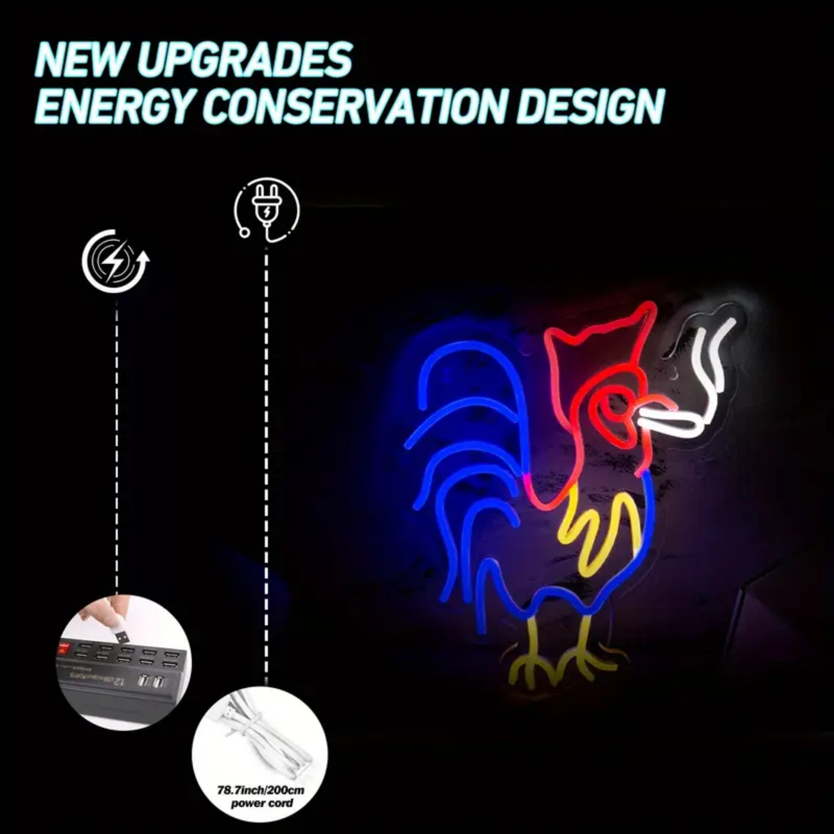 UPONRAY Cool Rooster Neon Signs, 12.6"*16" Dimmable & USB-Powered LED Neon Light, Stylish Wall Decor for Bedroom, Party, Game Room, Man Cave, Bar