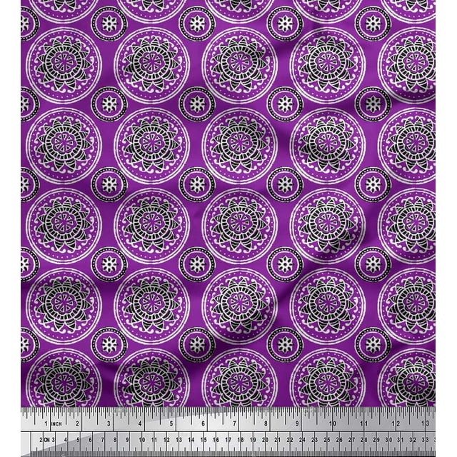 Soimoi Polyester Crepe Fabric Floral Block Print Fabric by The Yard 52 Inch Wide