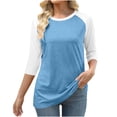 thumbnail image 3 of Otntypg 3/4 Raglan Sleeve Tops for Women Plus Size Spring Fall Cute Baseball T-Shirts Dressy Casual Color Block Pullover Blouse Loose Oversized Tunic Shirts Blue XXL, 3 of 5