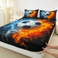thumbnail image 3 of Manfei Boys Football Bed Sheets,Sport Theme King Sheets,Orange Blue Black Sheet Set For Kids,Luxury Bedroom Decor,4-Piece, 3 of 7