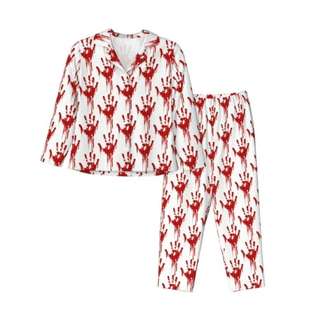 Lsque Red Bloody Scary Hands Pattern Long Sleeve Pajama Set for Women - Soft 2-Piece Sleepwear and Loungewear Set with Pockets  Comfy Nightwear-X-Large