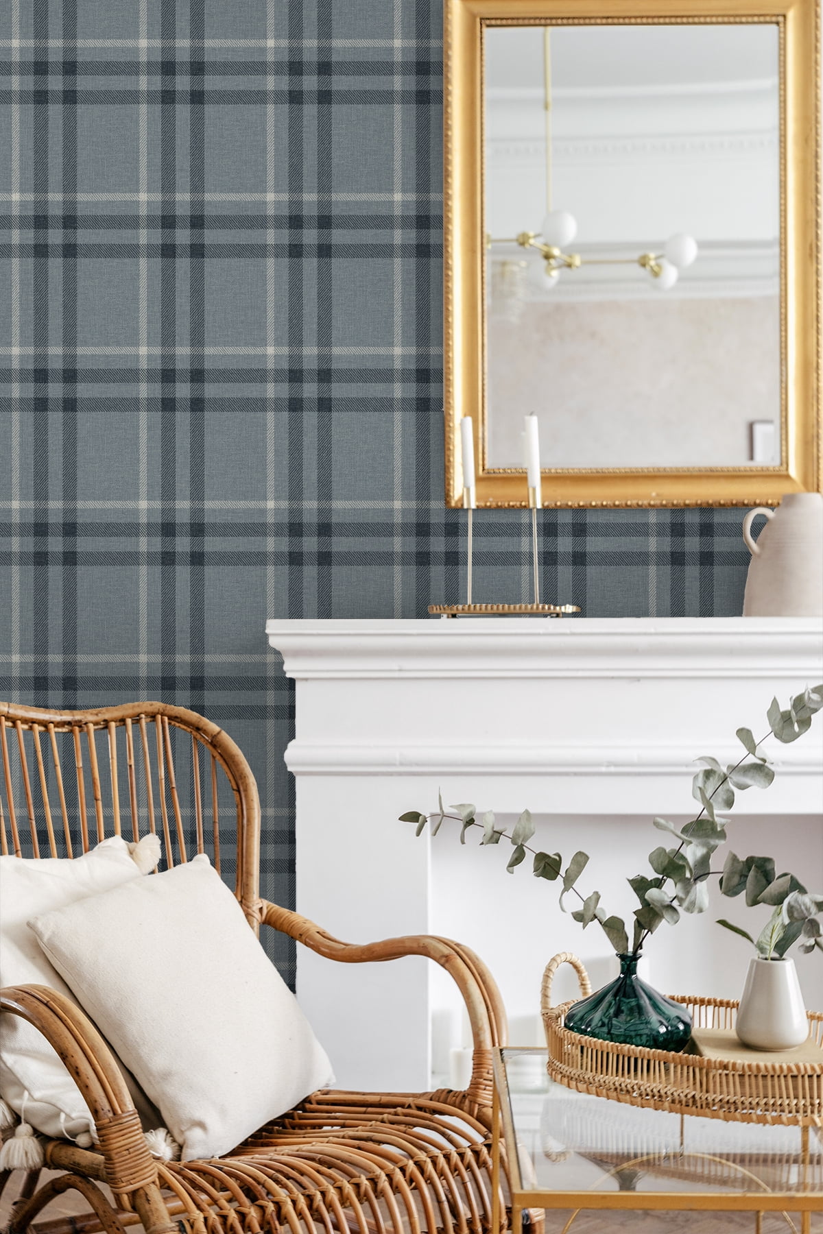NextWall Light Blue Calverlay Plaid Peel and Stick Wallpaper - 20.9 in. W. x 18 ft. L. Roll