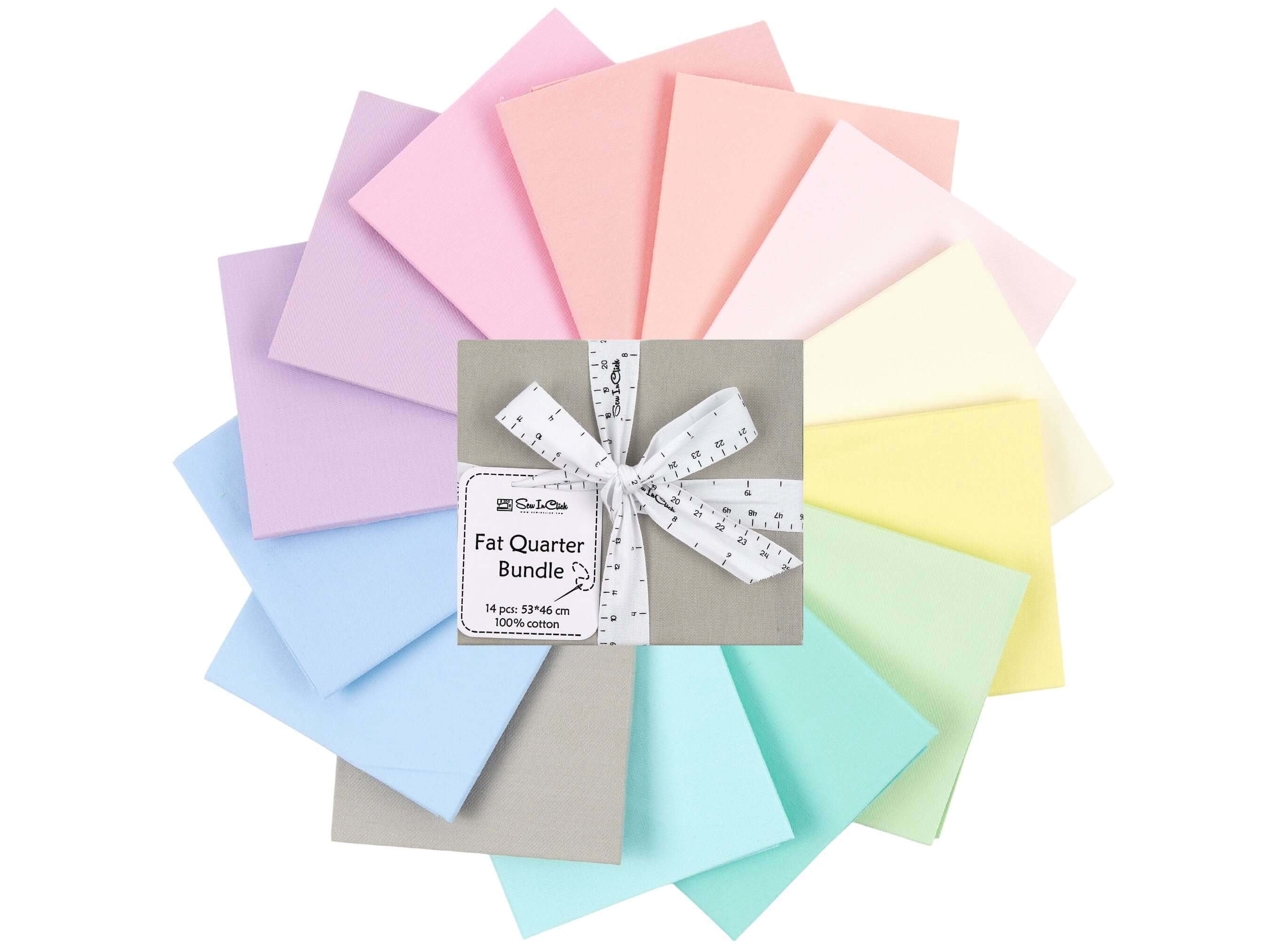 Fat Quarter Bundle -100% Cotton | Pastel Mix l Mix - 14 Colors | Quilting  Crafting Fabric |Special Gift