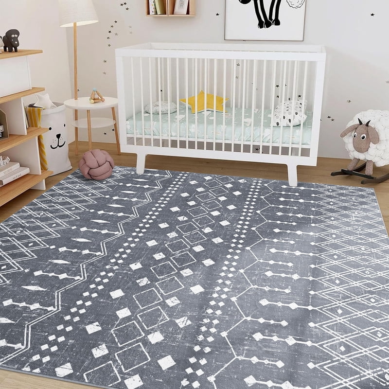 Jamfeel Area Rugs Vintage Geometric Printed Washable Rug Comfy Soft Non Slip Low Pile Carpet for Living Room, Kitchen, Office 4'x6' Gray