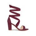 thumbnail image 3 of BLISSFUL STEP Crisscross Lace Up Mid Block Heels Sandals for Women Burgundy 9.5, 3 of 7