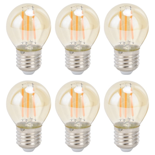 6 bombillas LED vintage G45 doradas con base E27 para decoración del hogar, 6 W, luz cálida.