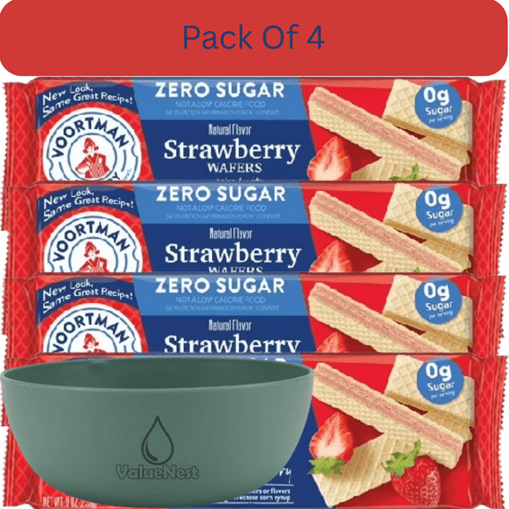Voortman Bakery Strawberry Wafer Cookies, Zero Sugar Snack, 9 oz Pack with olive green bowl by ValueNest