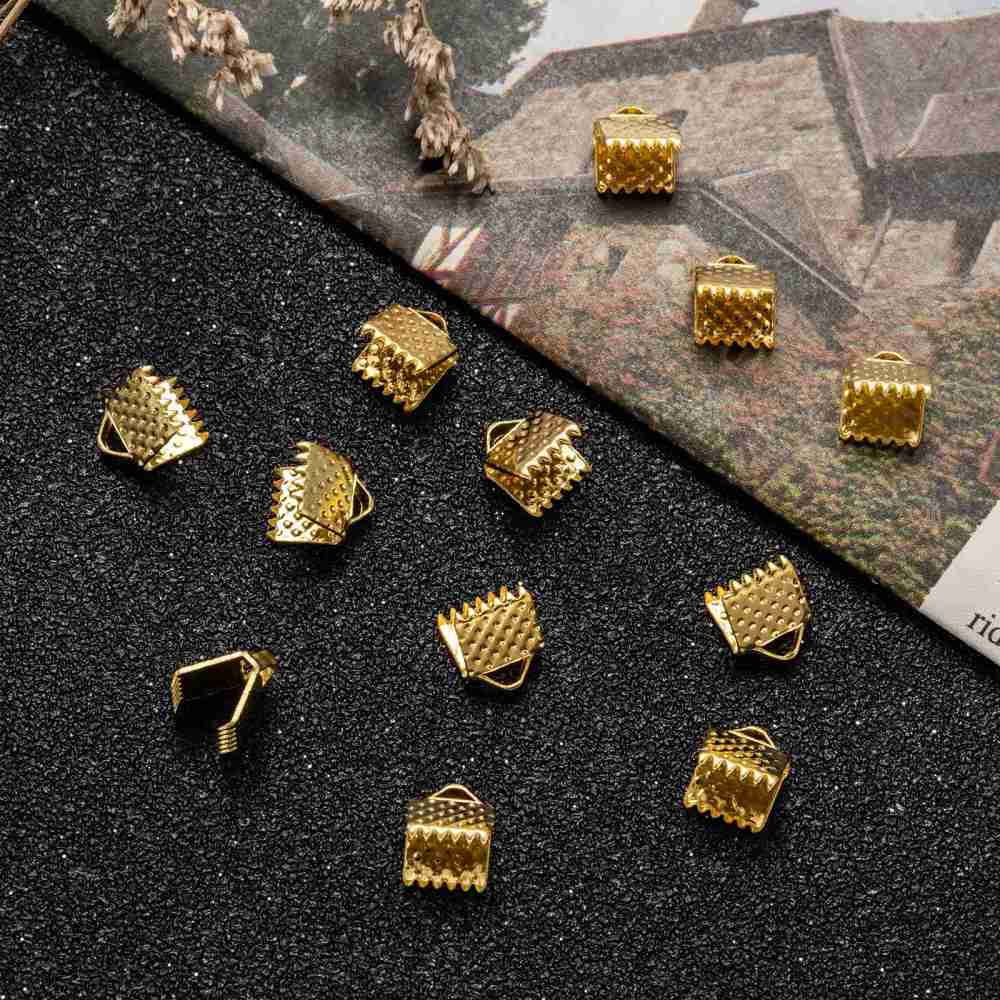 2000pcs Iron Ribbon Crimp Ends Golden 6x7mm hole: 2mm