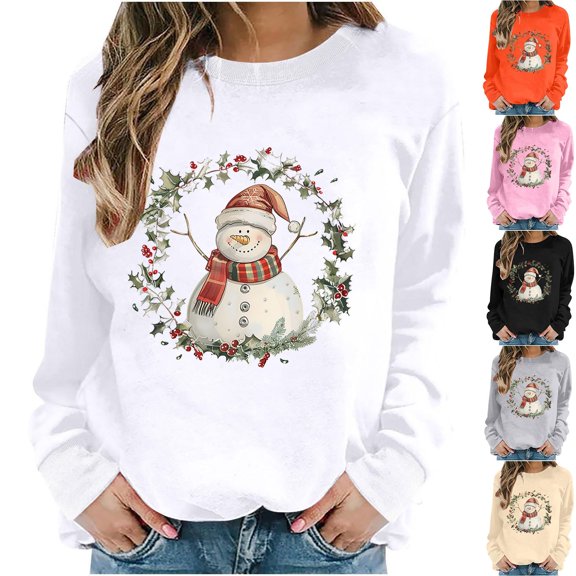 Hilzaten Womens Hoodie Tops Pullover Loosse Casual Long Sleeve Print Womens Sweatshirts