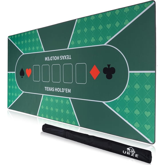 Poker Table Top - Foldable 70" x 35" Texas Hold'em Poker Mat with Non-Slip Backing and Zipper Carrying Bag - Waterproof and Portable Casino Table Topper Card Mat for Home Game Nights Up to 10 Players