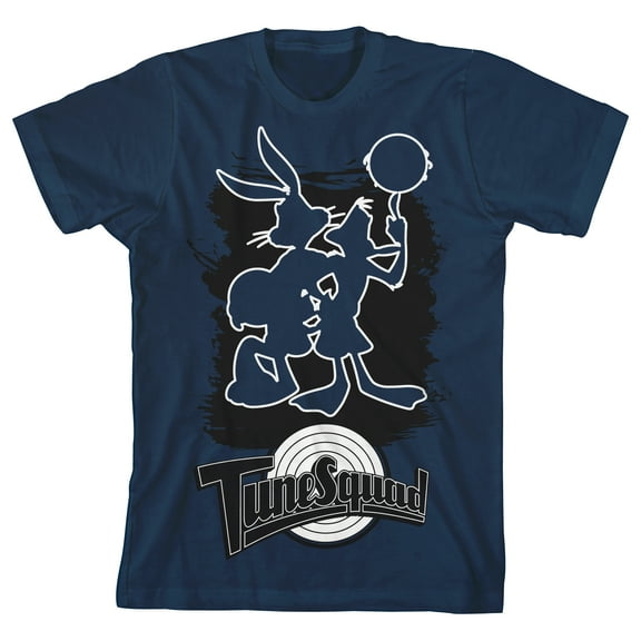 Space Jam Bugs Bunny And Daffy Duck Outline Boy's Navy Blue T-shirt-X-Small