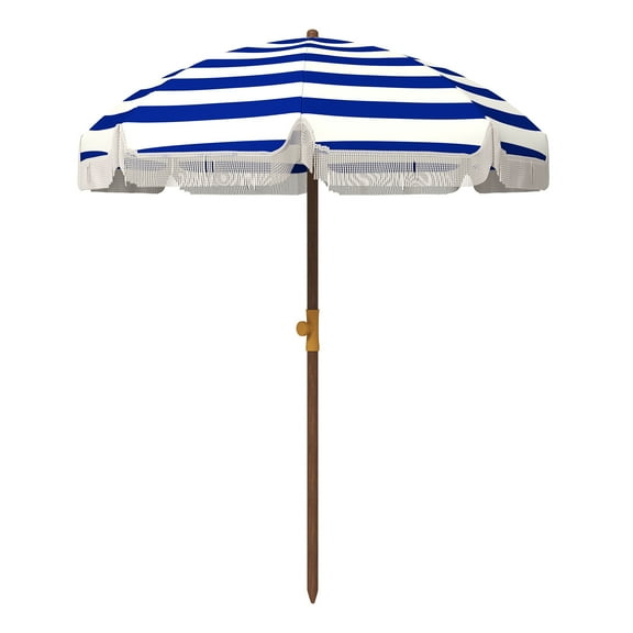 Blue Stripe,Equipped with A Carrying Case,Easy To Assemble,Stay Stable,Fringed Frills, 6.2' Portable Beach Umbrella, UV 40 Ruffled Outdoor Umbrella with Vented Canopy, Carry Bag