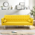thumbnail image 2 of Modern Velvet Futon Sofa Beds, Upholstered Convertible Sofa Couch with 2 Pillows Removable Square Armrests for Living Room, Small Space, Apartment, Yellow, 2 of 7