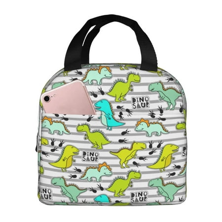 Insulated Lunch Bag for Women Men - Funny Dinosaurs on Stripes Leakproof Cooler Lunch Box for Women Men  Lunch Tote Bags for Work School Picnic Travel