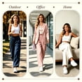 thumbnail image 3 of Women's Elastic Waist Loose Casual Pants, Solid Color Long Trousers with Pockets for Daily Home | TruBelle,Khaki L, 3 of 9