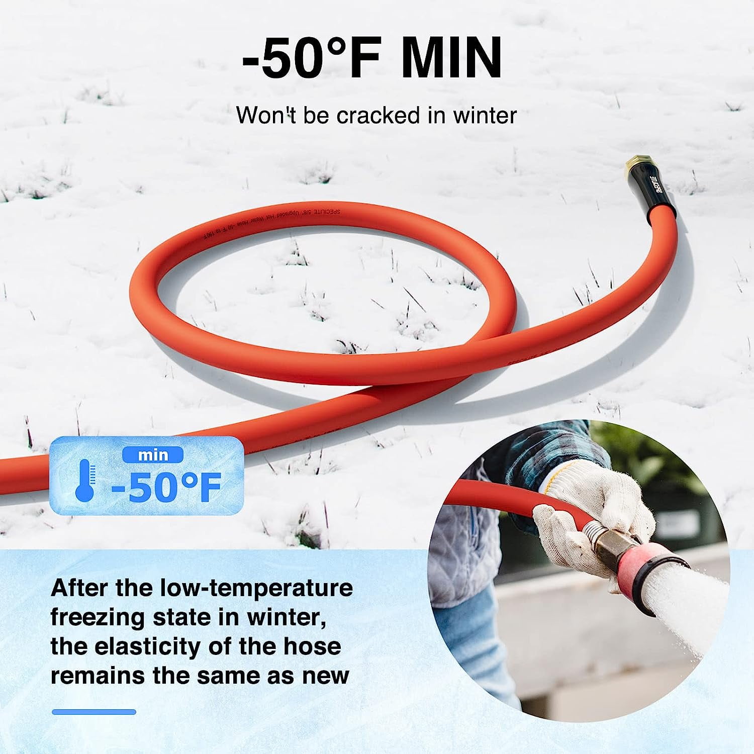 SPECILITE Rubber Garden Water Hose 5/8"x75ft,Outdoor Heavy Duty Hose with 3/4" Brass Fittings