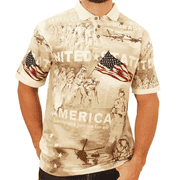 Cotton Traders Allover Patriotic Men's Polo Shirt With Historical Images USA